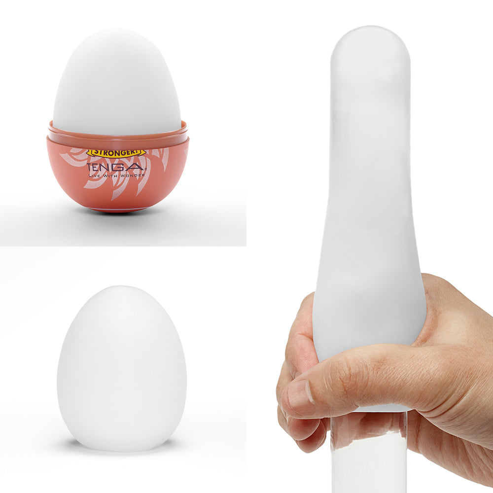 Tenga Egg Shiny II Disposable Masturbator White in different angles illustrating its unique design and features.