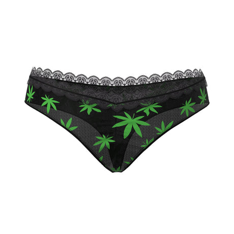 Magic Silk Hazy Dayz Boy Short Pot Leaf L/XL with black stretch mesh and neon green pot leaves.