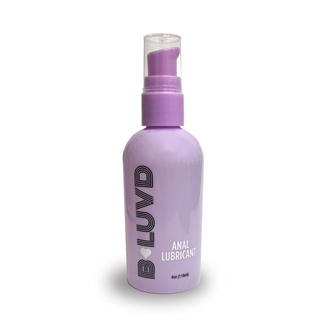 B-luvd Anal Lubricant 4 Oz bottle with pump, premium water-based gel for smooth application.