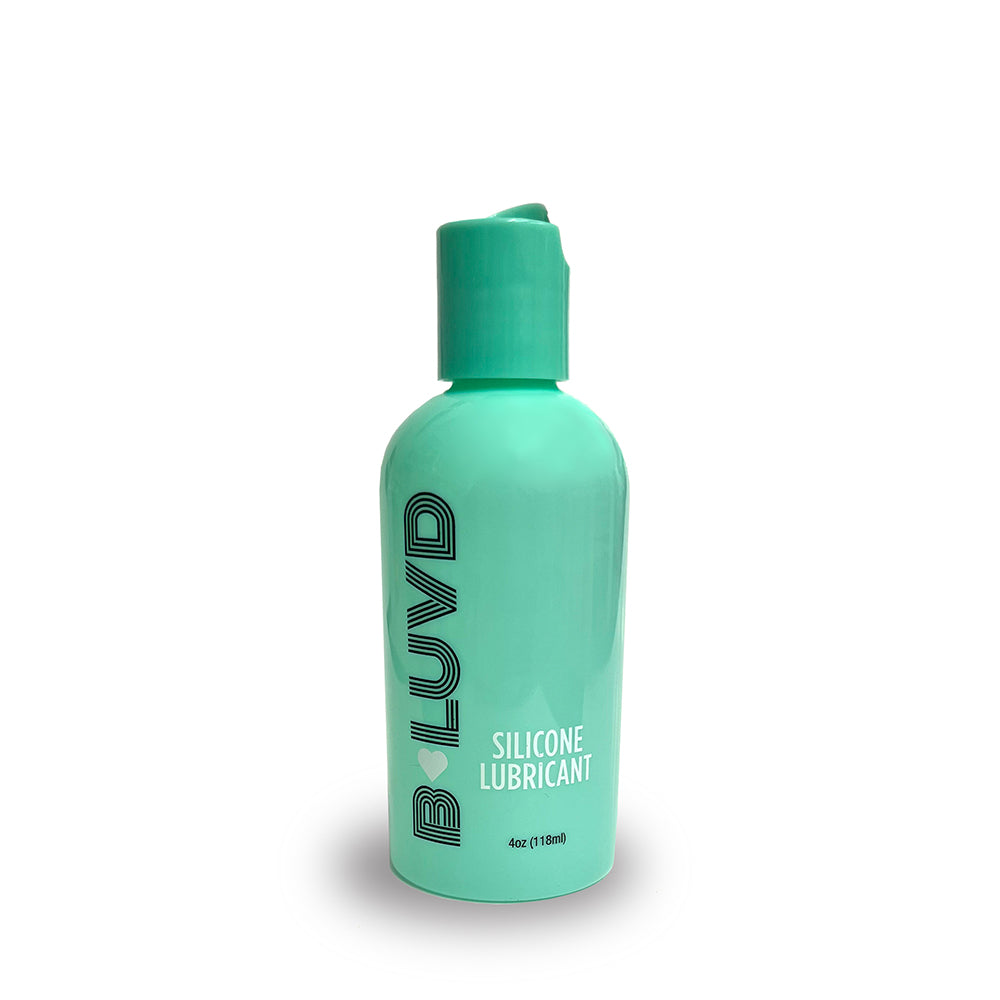 B-luvd Silicone Lubricant 4 Oz bottle with a mint green design, perfect for smooth and long-lasting glide.