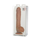 Adam & Eve Adam's Colossal 12 Inch Dildo Brown packaging, showcasing its realistic design and size.