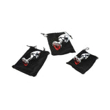 Adam & Eve Three Hearts Gem Anal Plug Set showcased in elegant black pouches with polished aluminum and red gems.