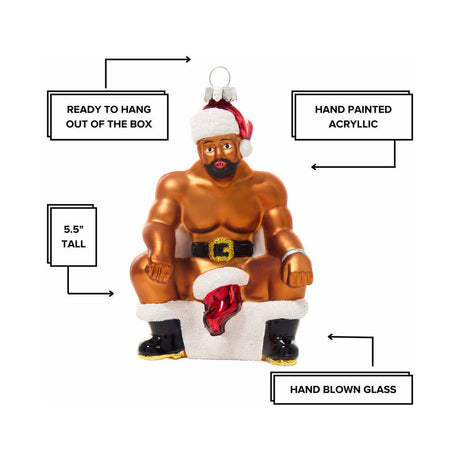 Cheeky Pornament Boss Hog Glass Christmas Ornament featuring a festive character in a Santa hat, fun holiday decoration.