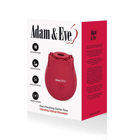Adam & Eve Eve's Ravishing Suction Rose Clitoral Stimulator packaging showing design and features.