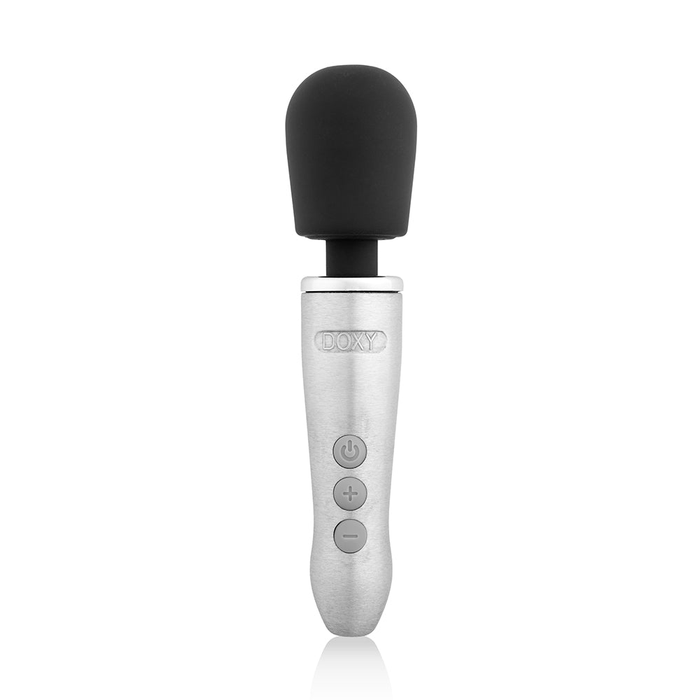 Doxy Go Travel-sized Wand Massager Brushed Metal features sleek design and powerful vibrations, perfect for travel.