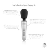 Doxy Go Travel-sized Wand Massager Brushed Metal features intense stimulation and customizable control for pleasure on-the-go.