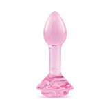 b-Vibe Glass Pink Roses Training Plug Set - elegant pink glass butt plug with rose-detailed base