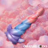 Creature Cocks Deluxe Dream Rider Vibrating Unicorn Dildo dimensions against a cloud background