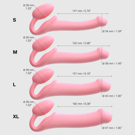 Strap-On-Me Silicone Bendable Strapless Strap-On Pink XLarge size and dimensions chart for pleasure tools.