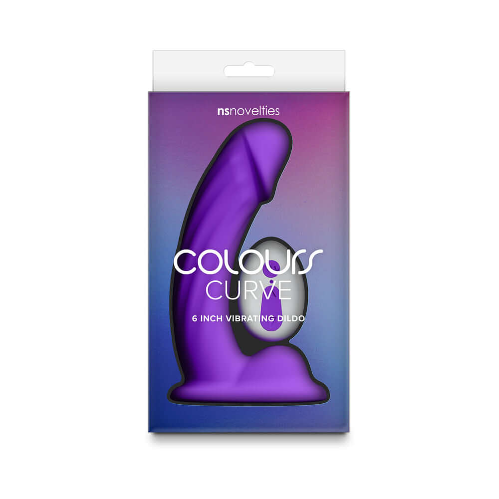 Colours Curve Vibrating 6 inches Dildo Purple packaging featuring a sleek design and vibrant color.