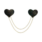 Pastease Black Disco Ball Heart Gold Chain Nipple Pasties with shimmering black hearts and draping gold chains.
