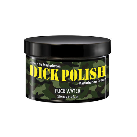 Fuck Water Dick Polish Masturbation Cream 9.1 Oz in a camouflaged jar for smooth and long-lasting performance.