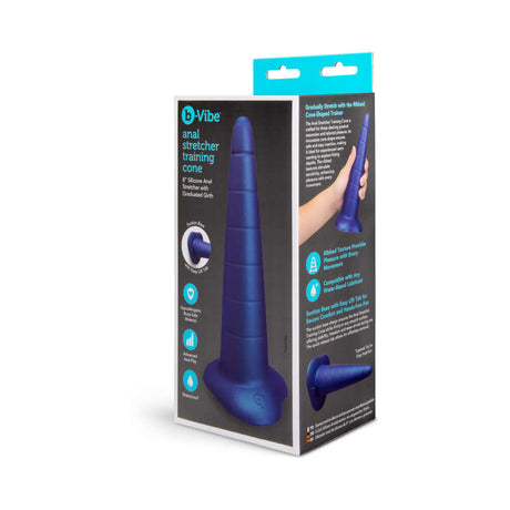 b-Vibe Anal Stretcher Training Cone packaging highlighting its gradual expansion features.