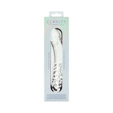 Clarity Celestial Desire Glass Dildo packaging with elegant design and smooth borosilicate glass for luxurious pleasure.