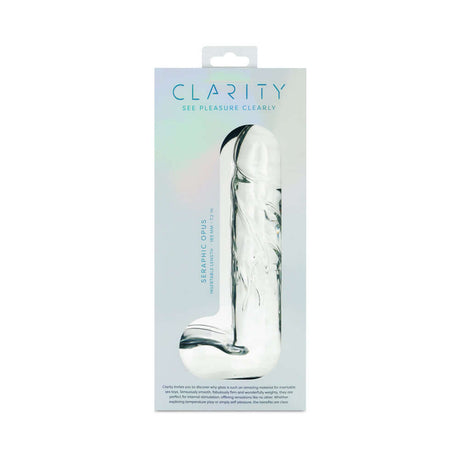 Clarity Seraphic Opus Glass Dildo packaging showcasing elegant design and craftsmanship.