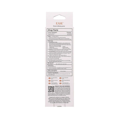 Ease Throat Relaxing Spray Salted Caramel 2 Oz packaging showing drug facts and usage instructions.