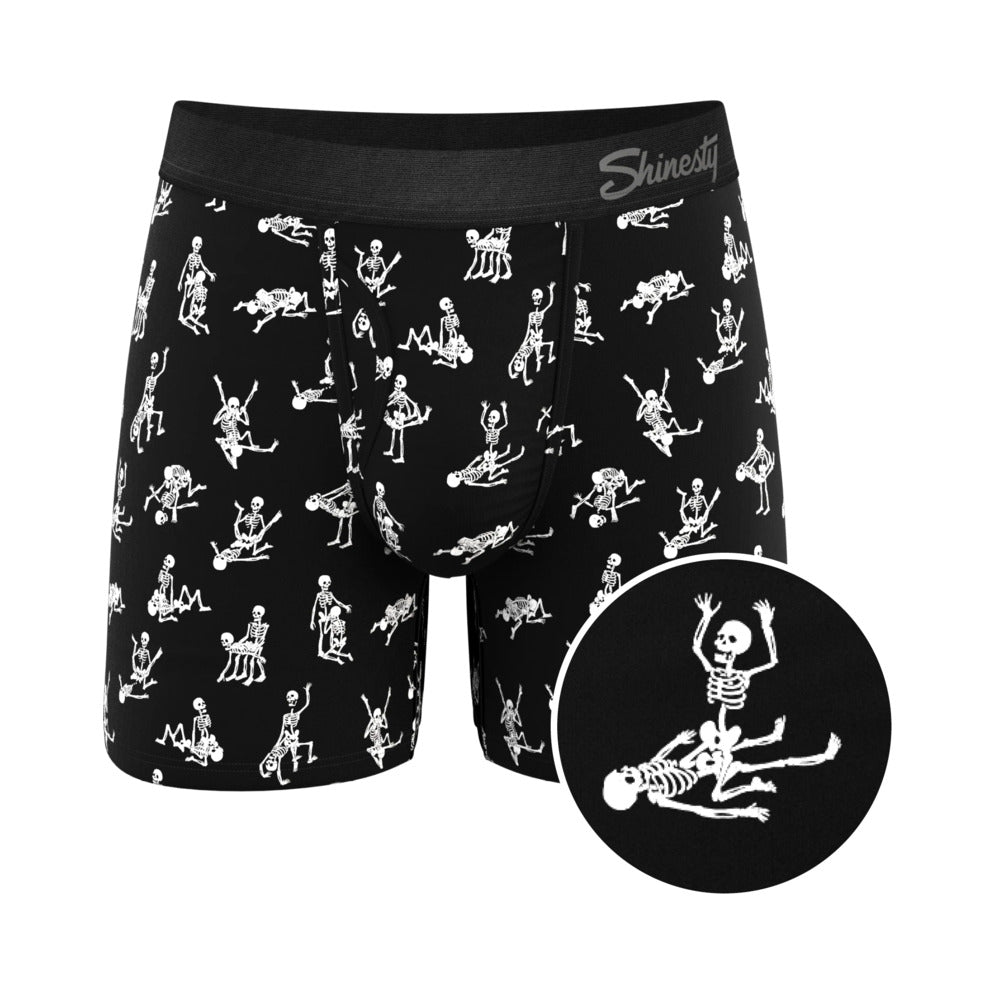 Shinesty Bare Back Bones Ball Hammock Pouch Underwear Small with a glow-in-the-dark skeleton print.