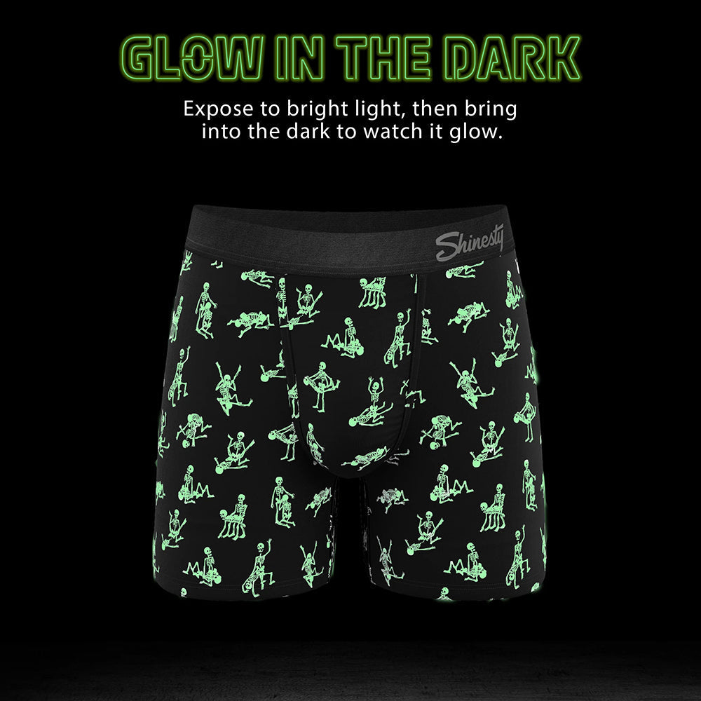 Shinesty Bare Back Bones Ball Hammock Pouch Underwear Small with a glow-in-the-dark skeleton print.
