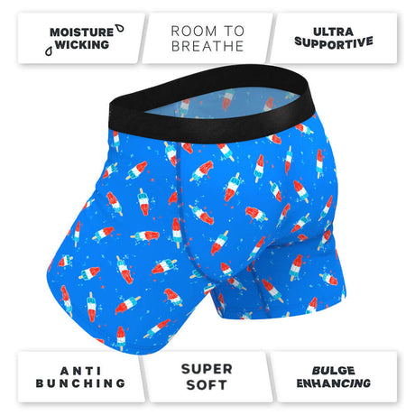 Shinesty The Popsicle Stick Apex USA Underwear with Fly XL featuring a fun popsicle design on a blue background.