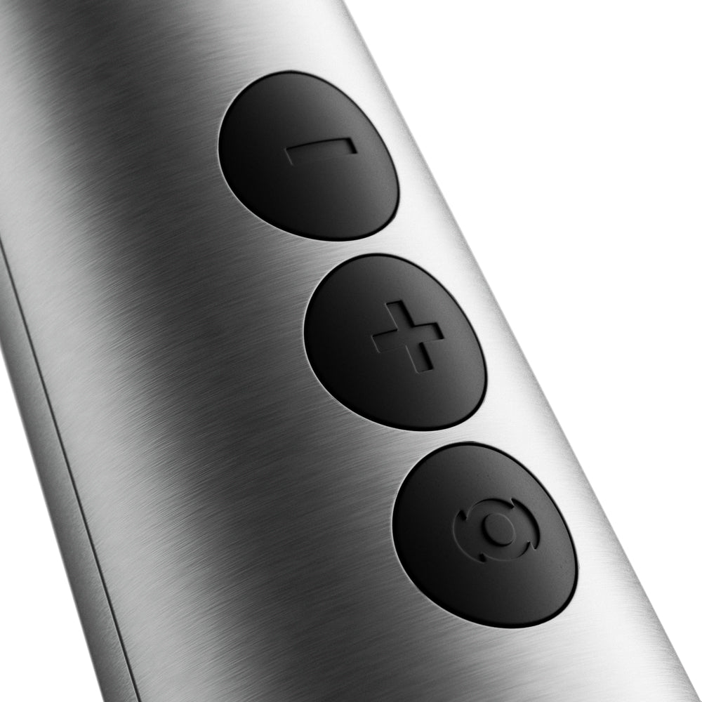 Close-up of buttons on the Doxy Die Cast Max Plug-in Wand Massager Silver for easy operation.