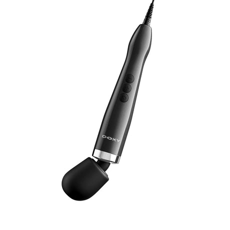 Doxy Die Cast Max Plug-in Wand Massager Black showcasing its sleek design and powerful features.