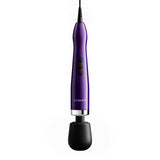 Doxy Die Cast Max Plug-in Wand Massager Purple with ergonomic design and three control buttons.