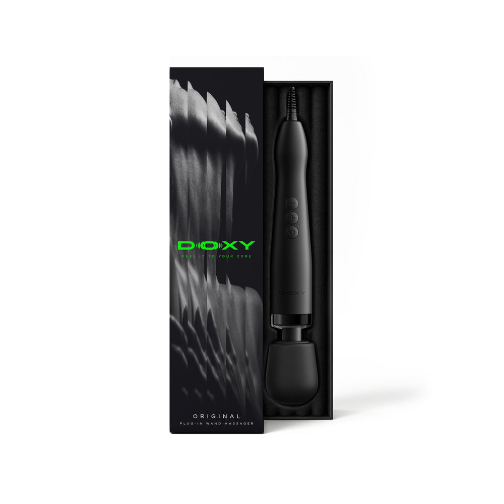 Doxy Original Wand Massager Black in packaging, designed for powerful and satisfying performance.