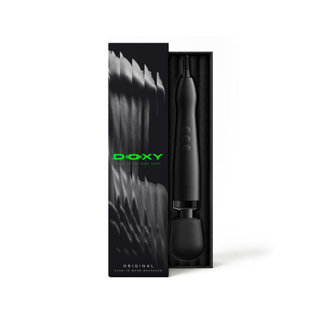 Doxy Original Wand Massager Black in packaging, designed for powerful and satisfying performance.
