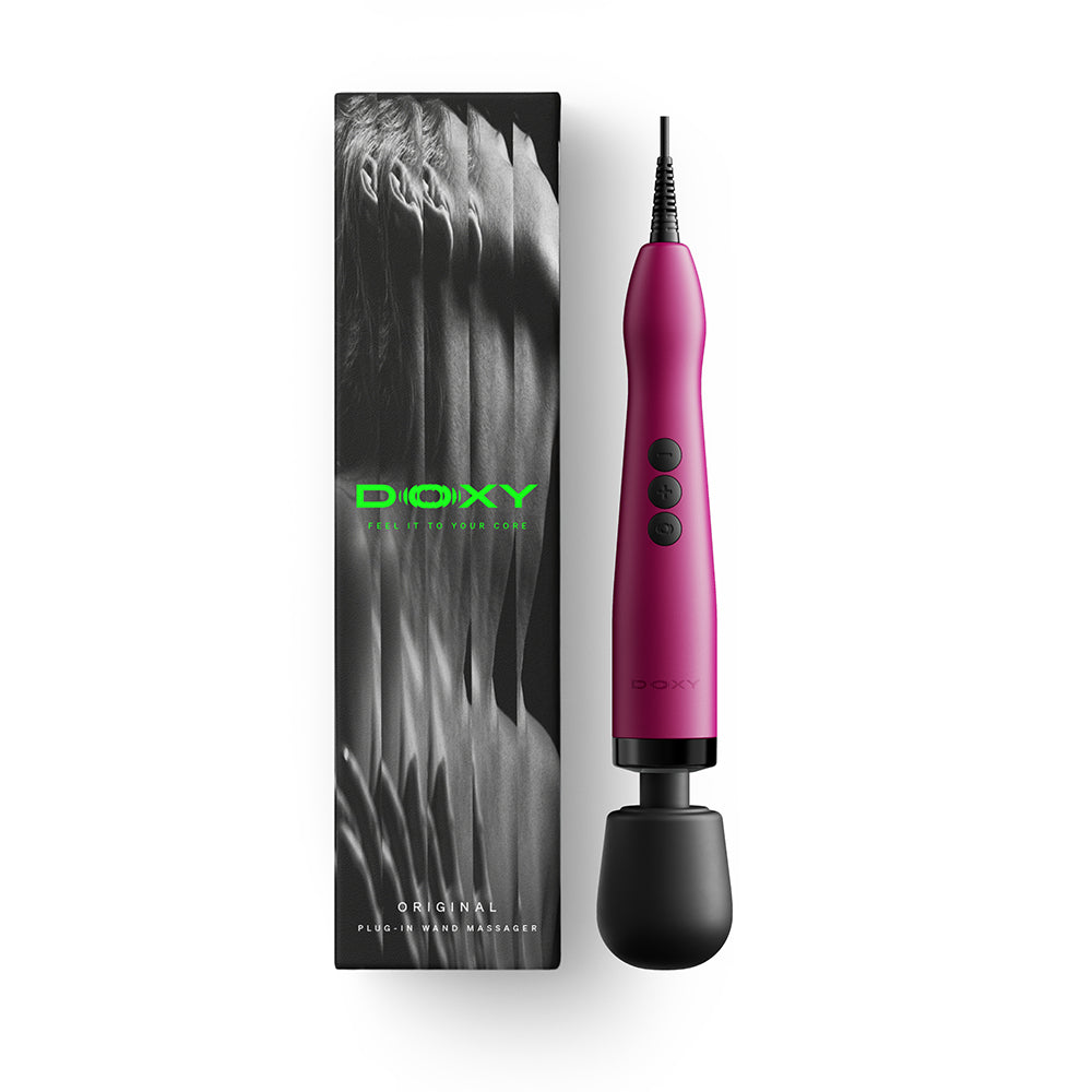 Doxy Original Wand Massager Pink displayed with its sleek packaging, powerful and reliable for ultimate satisfaction.