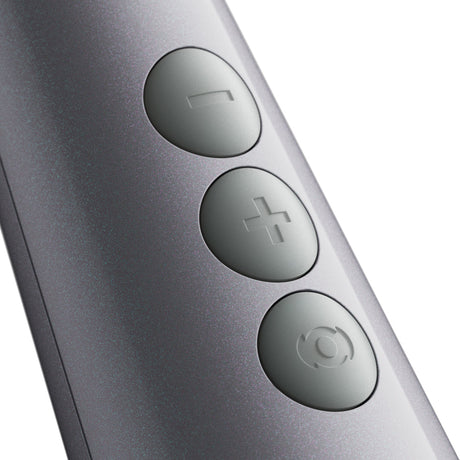 Close-up of control buttons on the Doxy Die Cast Max Cordless Wand Massager White.