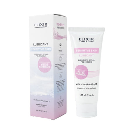 Elixir Lubricant Sensitive Skin 3.4 Oz, water-based intimate lubricant for sensitive skin with hyaluronic acid.