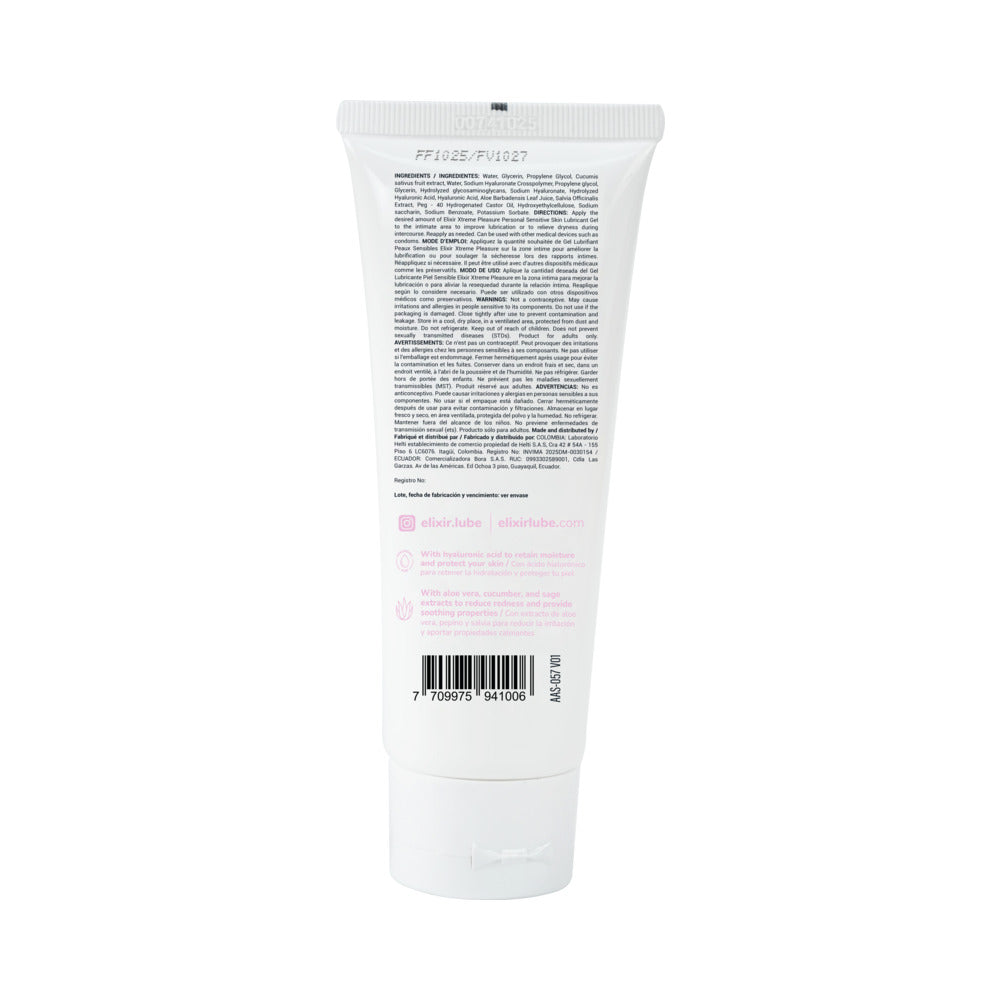 Elixir Lubricant Sensitive Skin 3.4 Oz tube with ingredients and usage instructions on the back.