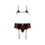 Magic Silk Sexy Time Oral Exam Schoolgirl Set Red Queen Size featuring red plaid micro bra and black wet look accents.