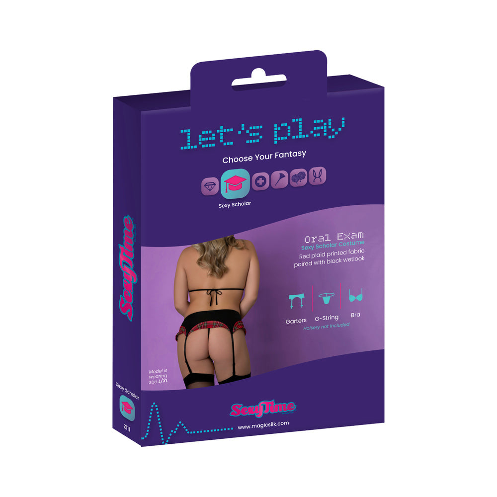 Magic Silk Sexy Time Oral Exam Schoolgirl Set Red Queen Size packaging featuring sexy scholar outfit design.