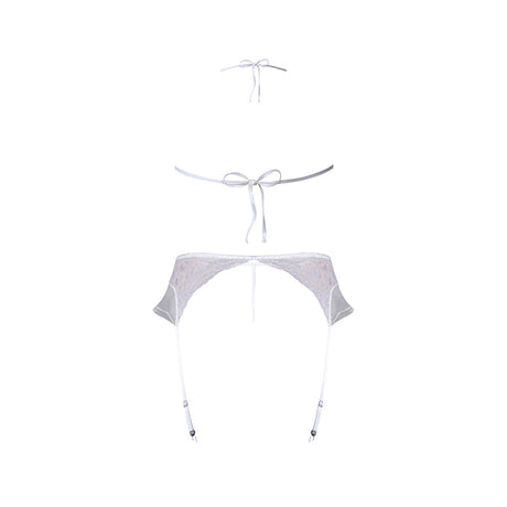 Magic Silk Sexy Time Ever After Lingerie Set White Queen showcasing a delicate three-piece lace lingerie set.
