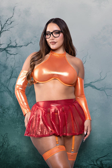 Fantasy Lingerie Brainy Bombshell 5-Piece Costume Set XL/2XL featuring a playful orange and red outfit.