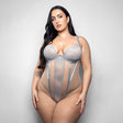 Fantasy Lingerie Elusive Mila Molded Cup Teddy XL/2XL featuring lace and sheer mesh design for confident curves.
