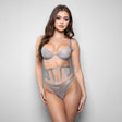 Fantasy Lingerie Elusive Mila 3 Piece Set S/M featuring a molded cup bra, shaping waist cincher, and matching thong panty.