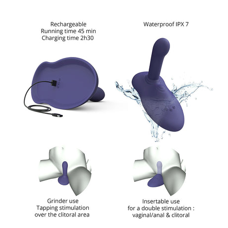 Love To Love Gofast Thrusting Vibrator Midnight Indigo features waterproof design and dual stimulation zones.