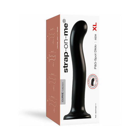 Strap-On-Me P&G Spot Dildo Extra Large Black in packaging showcasing its ergonomic design.