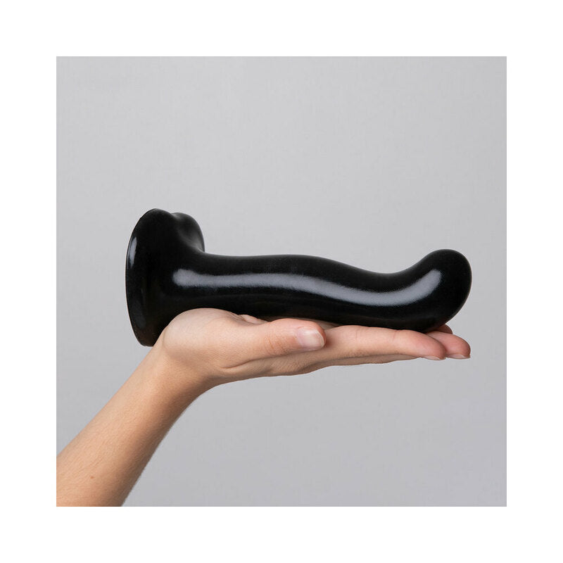 Strap-On-Me P&G Spot Dildo Extra Large Black displayed in hand for size reference and ergonomic design.