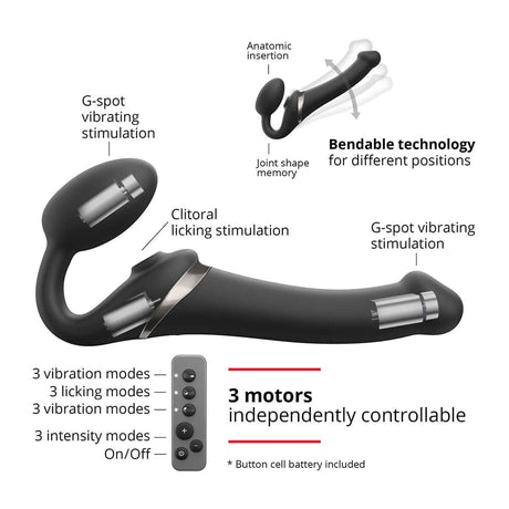 Strap-On-Me Multi Orgasm Bendable Strapless Strap-On Black Medium with motors and bendable design features.