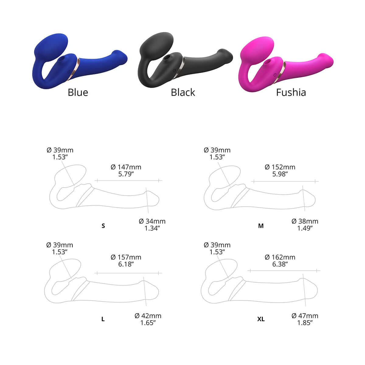 Image showing Strap-On-Me Multi Orgasm Bendable Strapless Strap-On Black Medium with sizes and color options.