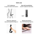 Strap-On-Me Multi Orgasm Bendable Strapless Strap-On Black Medium features for G-spot and clitoral stimulation.