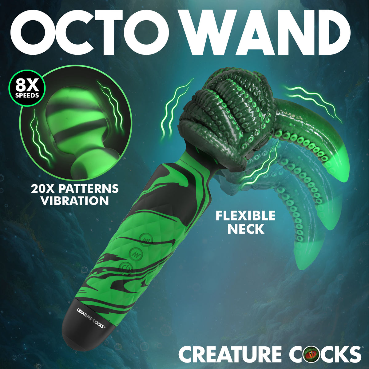Octo Wand Silicone Vibrating Wand with Attachment featuring flexible neck and textured tentacle design.