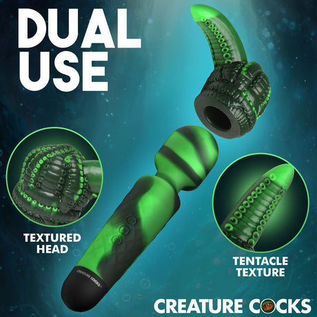 Octo Wand Silicone Vibrating Wand with Attachment featuring a textured head and tentacle attachment for enhanced stimulation.