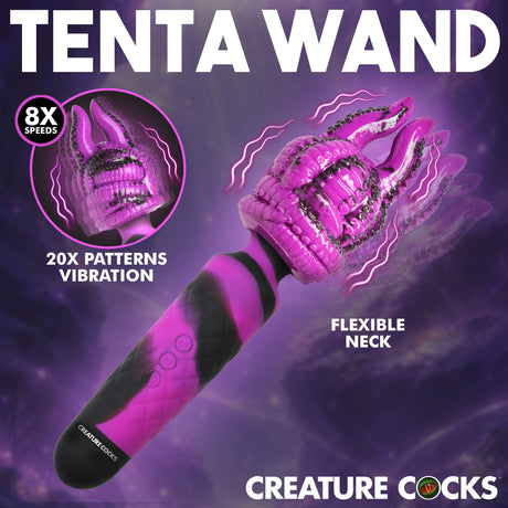 Creature Cocks Tenta Wand Silicone Vibrator Purple featuring flexible neck, 8 speeds and 20 vibration patterns.