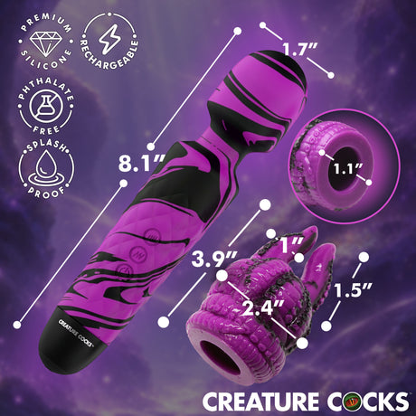 Creature Cocks Tenta Wand Silicone Vibrator Purple with removable tentacle attachment for enhanced pleasure.