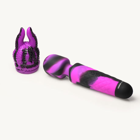 Creature Cocks Tenta Wand Silicone Vibrator Purple with a tentacle attachment showcasing vibrant colors.