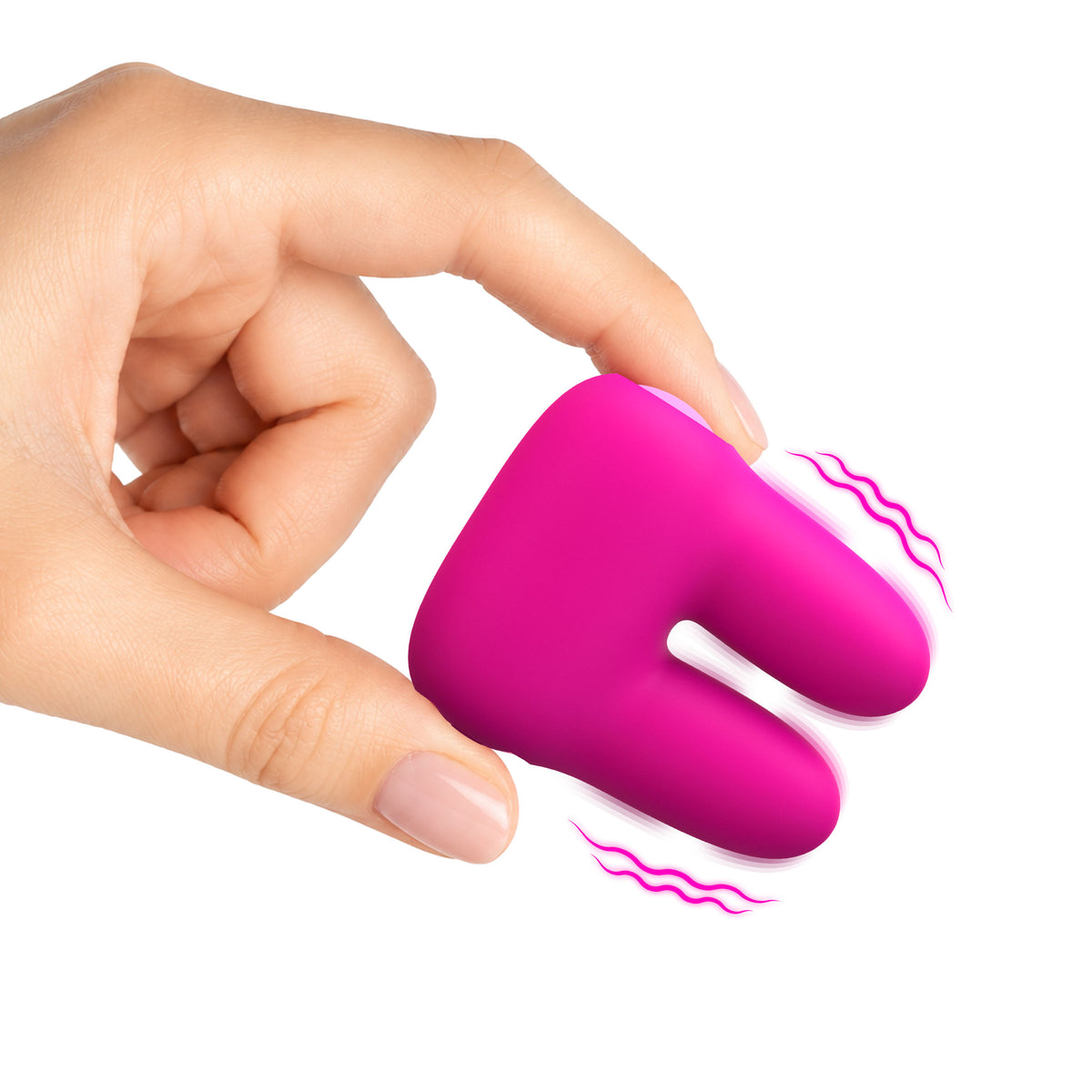Bang Dual Silicone Clitoral Vibrator Pink held in hand, showcasing its compact design and soft silicone texture.